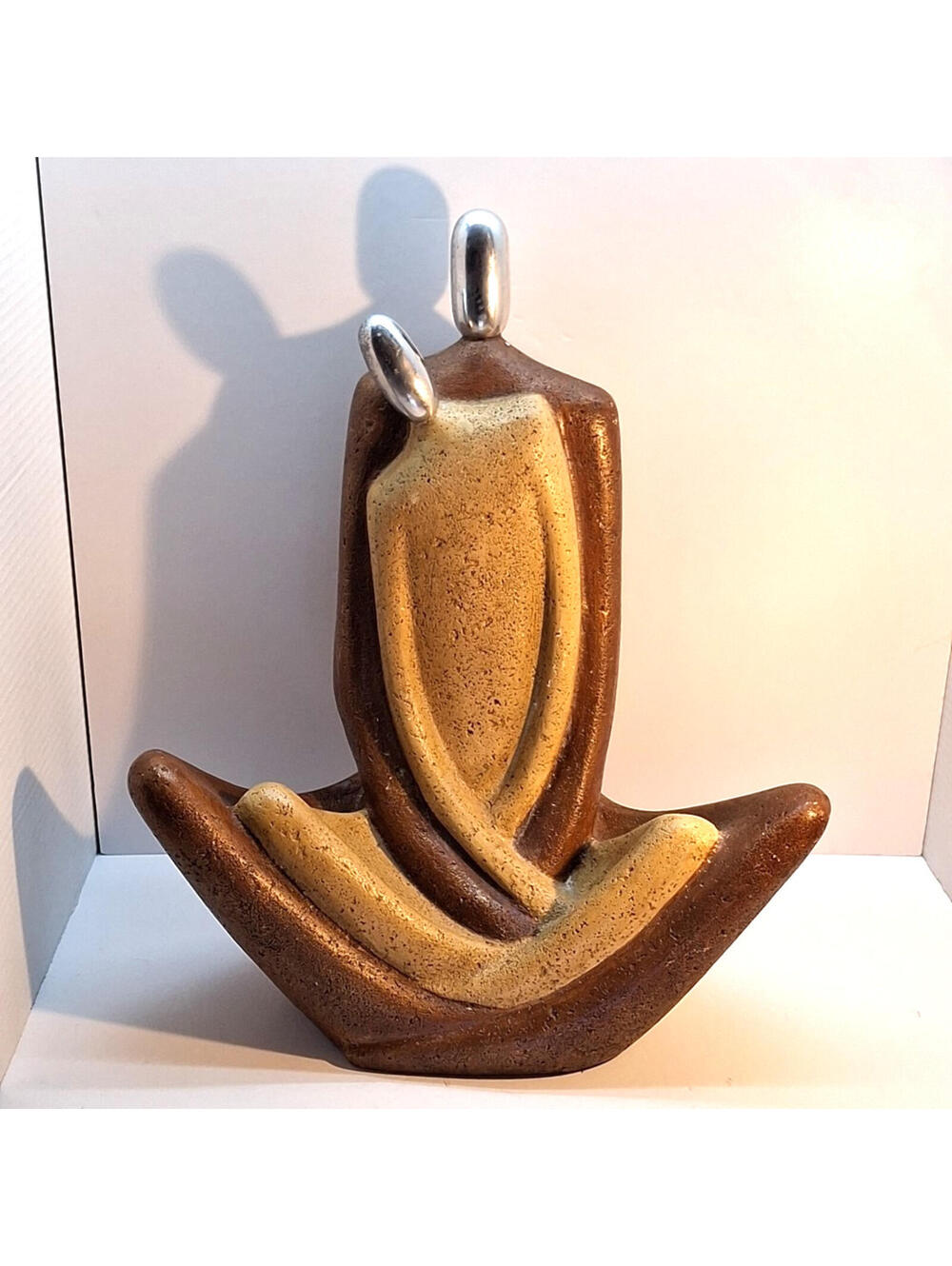 Vintage 1990s Abstract Couple Sculpture - Minimalist Postmodern Home  16" X 14"